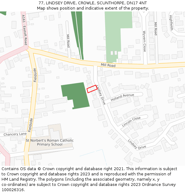 77, LINDSEY DRIVE, CROWLE, SCUNTHORPE, DN17 4NT: Location map and indicative extent of plot