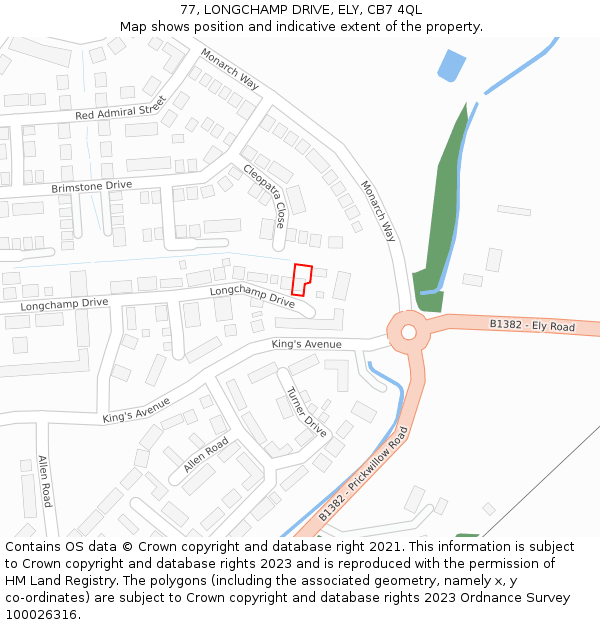 77, LONGCHAMP DRIVE, ELY, CB7 4QL: Location map and indicative extent of plot
