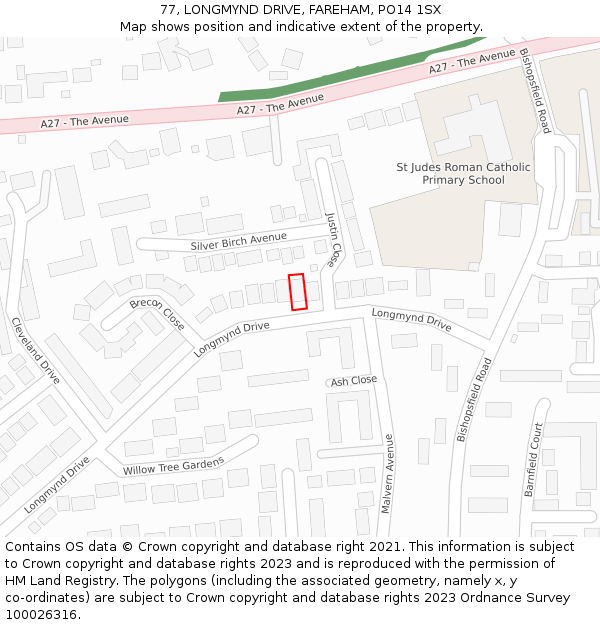 77, LONGMYND DRIVE, FAREHAM, PO14 1SX: Location map and indicative extent of plot