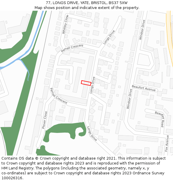 77, LONGS DRIVE, YATE, BRISTOL, BS37 5XW: Location map and indicative extent of plot