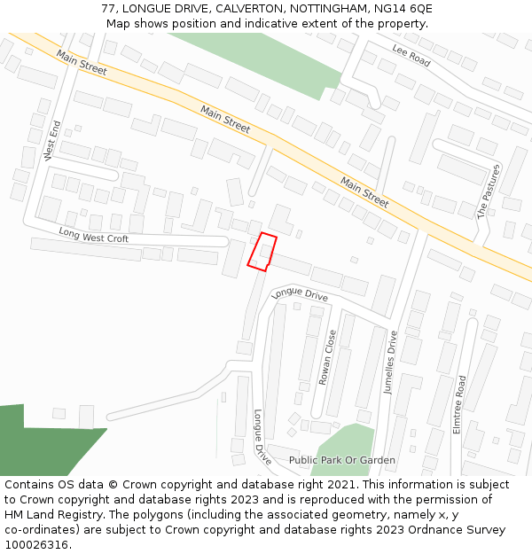 77, LONGUE DRIVE, CALVERTON, NOTTINGHAM, NG14 6QE: Location map and indicative extent of plot