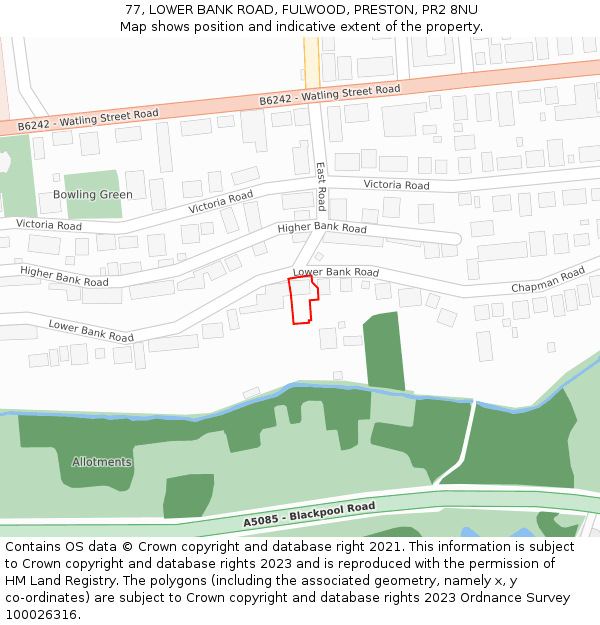 77, LOWER BANK ROAD, FULWOOD, PRESTON, PR2 8NU: Location map and indicative extent of plot