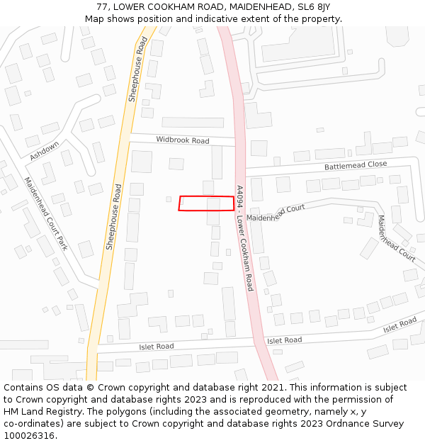 77, LOWER COOKHAM ROAD, MAIDENHEAD, SL6 8JY: Location map and indicative extent of plot