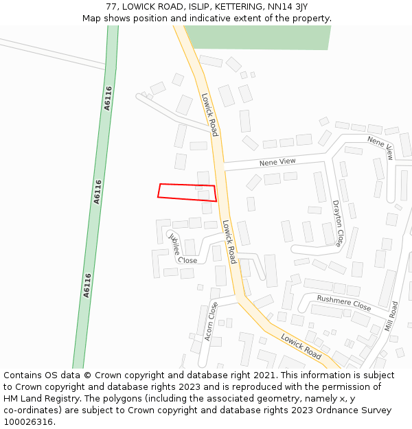 77, LOWICK ROAD, ISLIP, KETTERING, NN14 3JY: Location map and indicative extent of plot