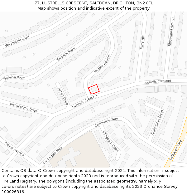 77, LUSTRELLS CRESCENT, SALTDEAN, BRIGHTON, BN2 8FL: Location map and indicative extent of plot