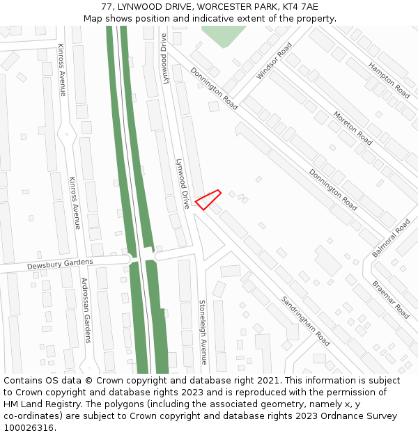 77, LYNWOOD DRIVE, WORCESTER PARK, KT4 7AE: Location map and indicative extent of plot