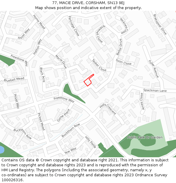 77, MACIE DRIVE, CORSHAM, SN13 9EJ: Location map and indicative extent of plot