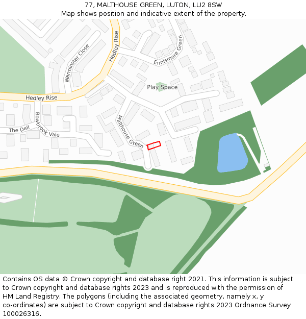 77, MALTHOUSE GREEN, LUTON, LU2 8SW: Location map and indicative extent of plot