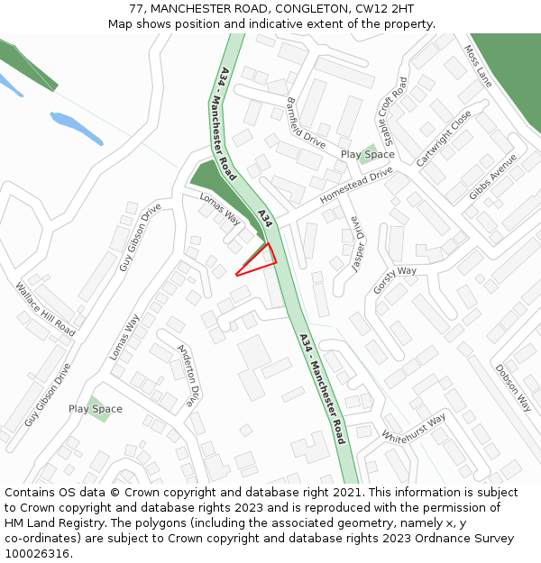 77, MANCHESTER ROAD, CONGLETON, CW12 2HT: Location map and indicative extent of plot