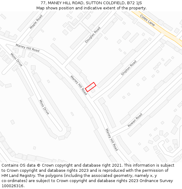 77, MANEY HILL ROAD, SUTTON COLDFIELD, B72 1JS: Location map and indicative extent of plot