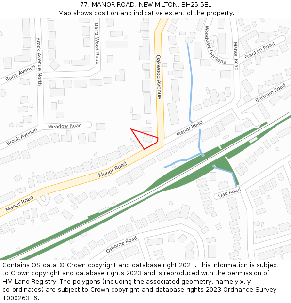 77, MANOR ROAD, NEW MILTON, BH25 5EL: Location map and indicative extent of plot