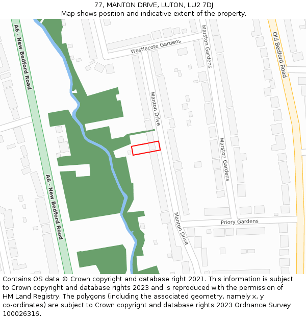 77, MANTON DRIVE, LUTON, LU2 7DJ: Location map and indicative extent of plot