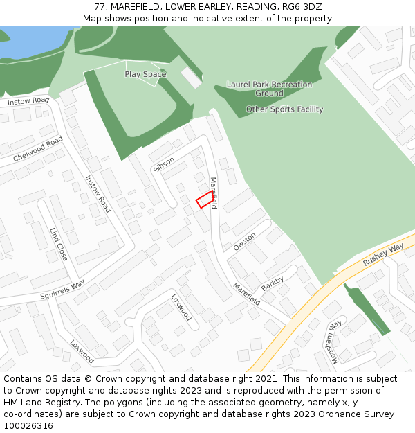 77, MAREFIELD, LOWER EARLEY, READING, RG6 3DZ: Location map and indicative extent of plot
