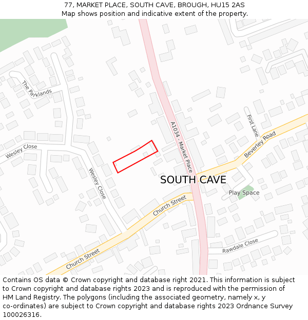 77, MARKET PLACE, SOUTH CAVE, BROUGH, HU15 2AS: Location map and indicative extent of plot