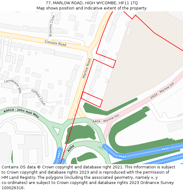 77, MARLOW ROAD, HIGH WYCOMBE, HP11 1TQ: Location map and indicative extent of plot