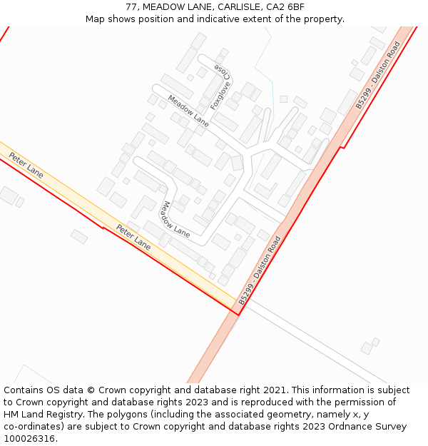 77, MEADOW LANE, CARLISLE, CA2 6BF: Location map and indicative extent of plot