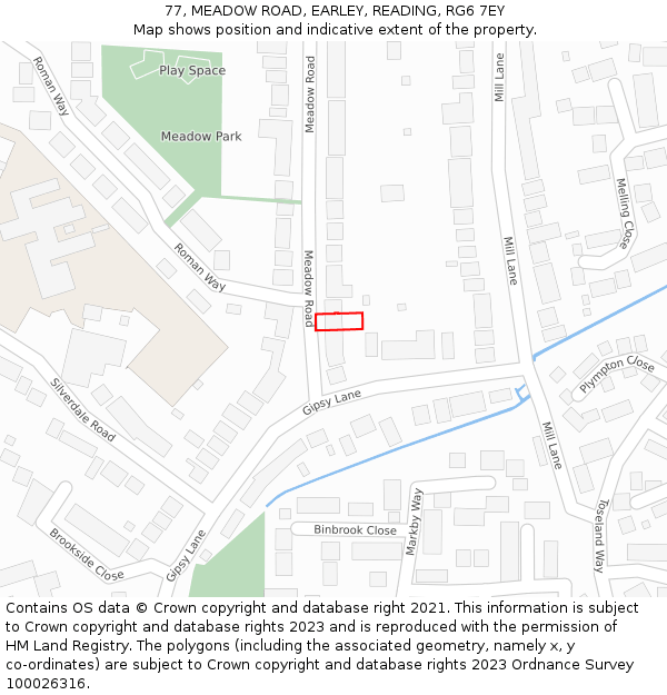 77, MEADOW ROAD, EARLEY, READING, RG6 7EY: Location map and indicative extent of plot