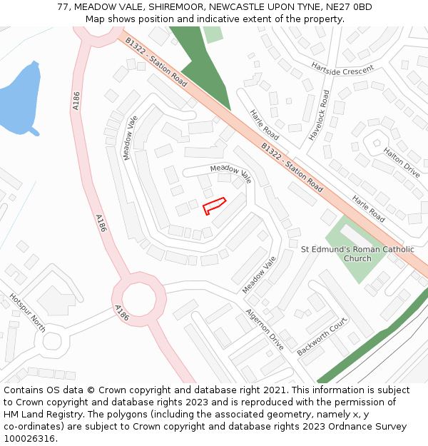 77, MEADOW VALE, SHIREMOOR, NEWCASTLE UPON TYNE, NE27 0BD: Location map and indicative extent of plot