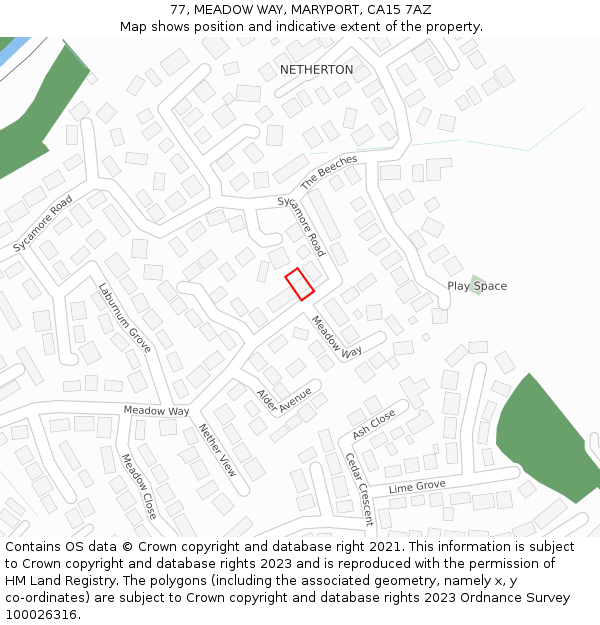 77, MEADOW WAY, MARYPORT, CA15 7AZ: Location map and indicative extent of plot