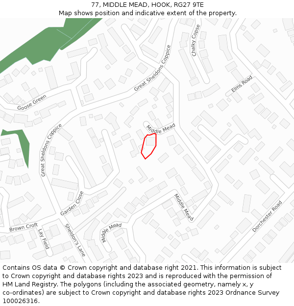 77, MIDDLE MEAD, HOOK, RG27 9TE: Location map and indicative extent of plot