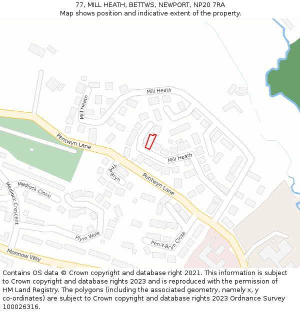77, MILL HEATH, BETTWS, NEWPORT, NP20 7RA: Location map and indicative extent of plot