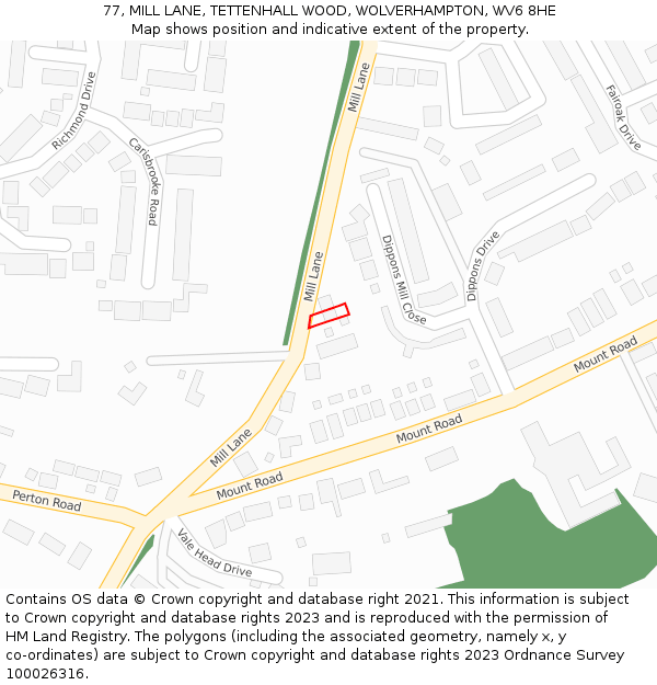 77, MILL LANE, TETTENHALL WOOD, WOLVERHAMPTON, WV6 8HE: Location map and indicative extent of plot