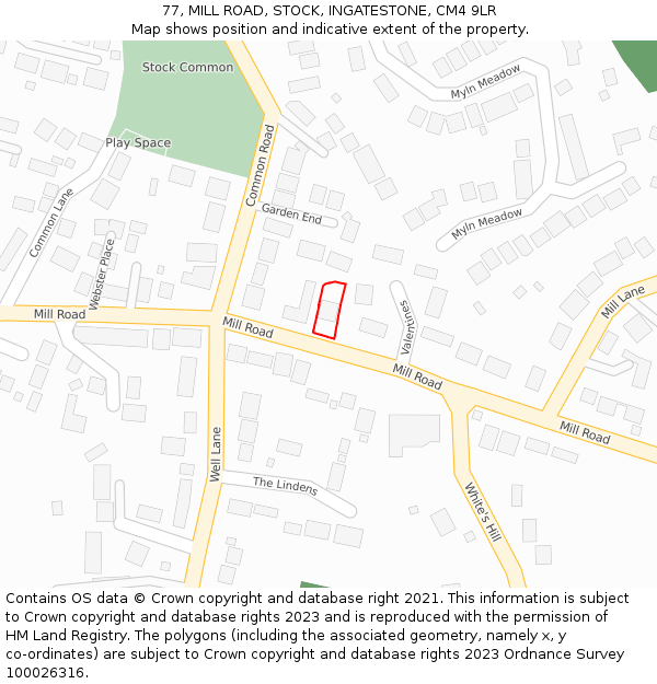 77, MILL ROAD, STOCK, INGATESTONE, CM4 9LR: Location map and indicative extent of plot