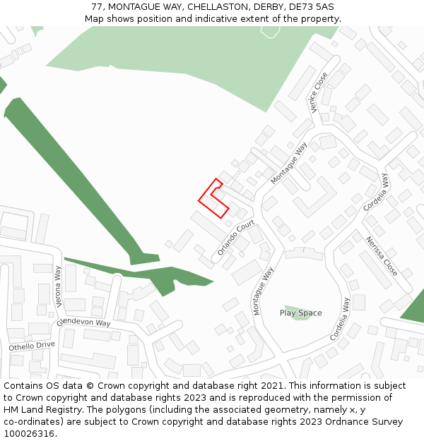 77, MONTAGUE WAY, CHELLASTON, DERBY, DE73 5AS: Location map and indicative extent of plot