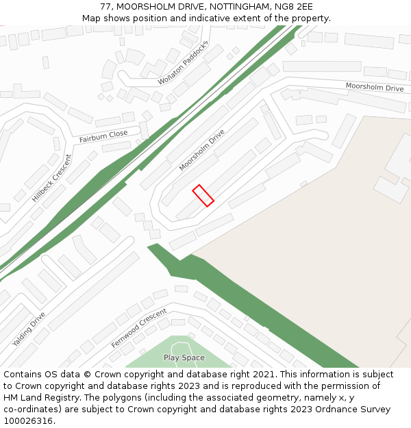77, MOORSHOLM DRIVE, NOTTINGHAM, NG8 2EE: Location map and indicative extent of plot