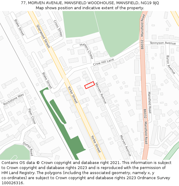 77, MORVEN AVENUE, MANSFIELD WOODHOUSE, MANSFIELD, NG19 9JQ: Location map and indicative extent of plot