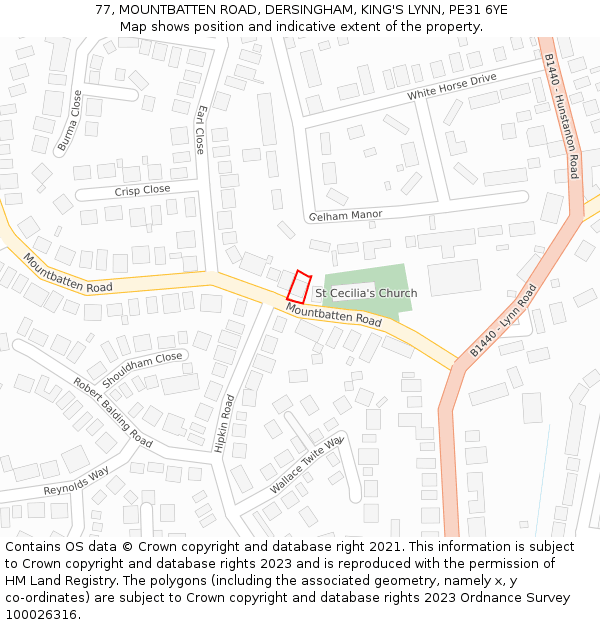 77, MOUNTBATTEN ROAD, DERSINGHAM, KING'S LYNN, PE31 6YE: Location map and indicative extent of plot