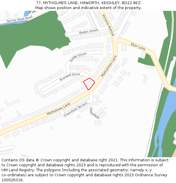 77, MYTHOLMES LANE, HAWORTH, KEIGHLEY, BD22 8EZ: Location map and indicative extent of plot