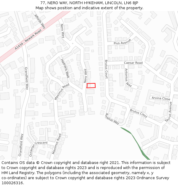 77, NERO WAY, NORTH HYKEHAM, LINCOLN, LN6 8JP: Location map and indicative extent of plot