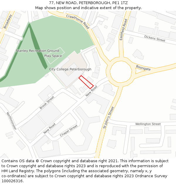 77, NEW ROAD, PETERBOROUGH, PE1 1TZ: Location map and indicative extent of plot