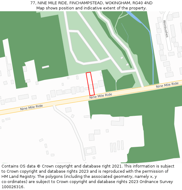 77, NINE MILE RIDE, FINCHAMPSTEAD, WOKINGHAM, RG40 4ND: Location map and indicative extent of plot