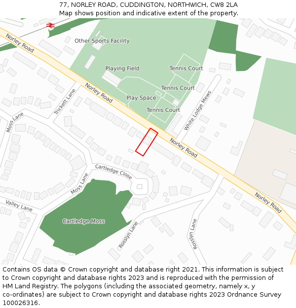 77, NORLEY ROAD, CUDDINGTON, NORTHWICH, CW8 2LA: Location map and indicative extent of plot