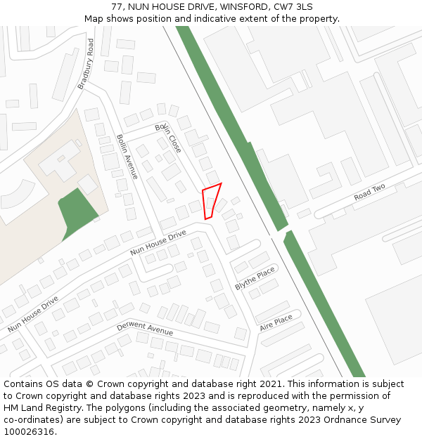 77, NUN HOUSE DRIVE, WINSFORD, CW7 3LS: Location map and indicative extent of plot