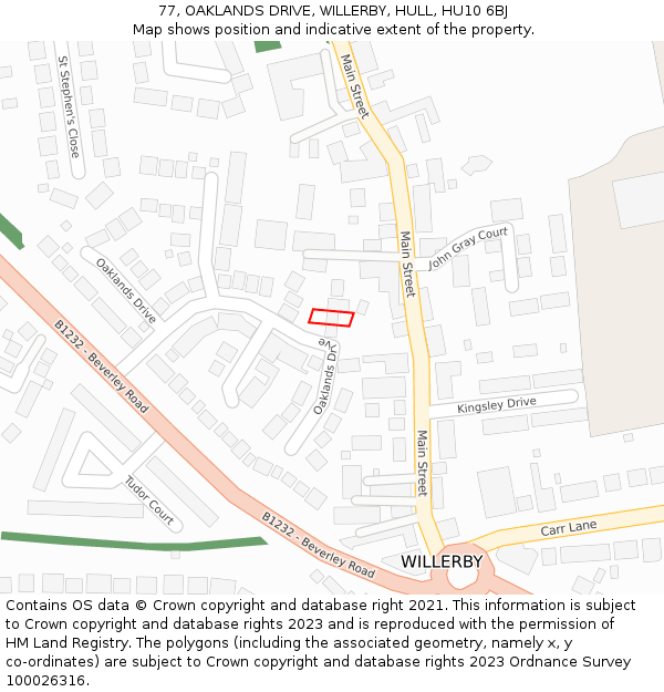 77, OAKLANDS DRIVE, WILLERBY, HULL, HU10 6BJ: Location map and indicative extent of plot