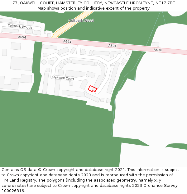 77, OAKWELL COURT, HAMSTERLEY COLLIERY, NEWCASTLE UPON TYNE, NE17 7BE: Location map and indicative extent of plot