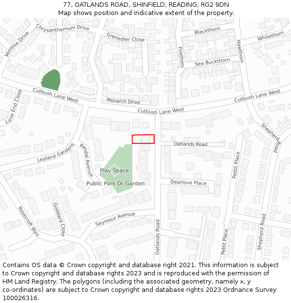 77, OATLANDS ROAD, SHINFIELD, READING, RG2 9DN: Location map and indicative extent of plot