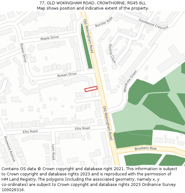 77, OLD WOKINGHAM ROAD, CROWTHORNE, RG45 6LL: Location map and indicative extent of plot