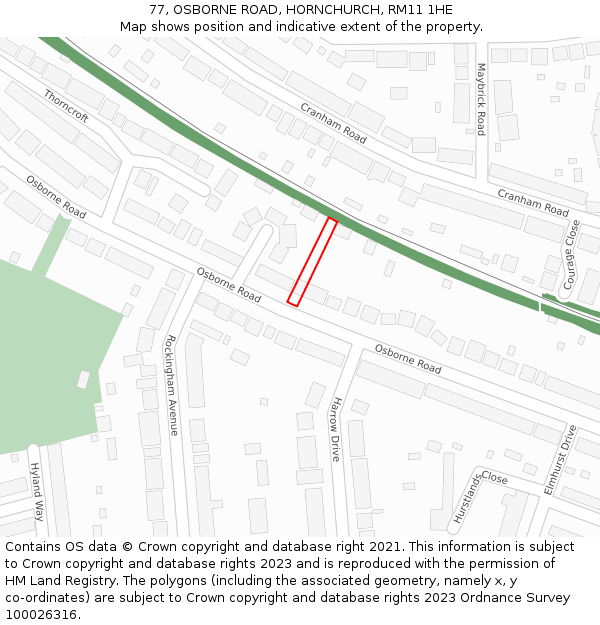 77, OSBORNE ROAD, HORNCHURCH, RM11 1HE: Location map and indicative extent of plot