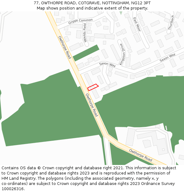 77, OWTHORPE ROAD, COTGRAVE, NOTTINGHAM, NG12 3PT: Location map and indicative extent of plot