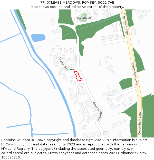 77, OXLEASE MEADOWS, ROMSEY, SO51 7AB: Location map and indicative extent of plot