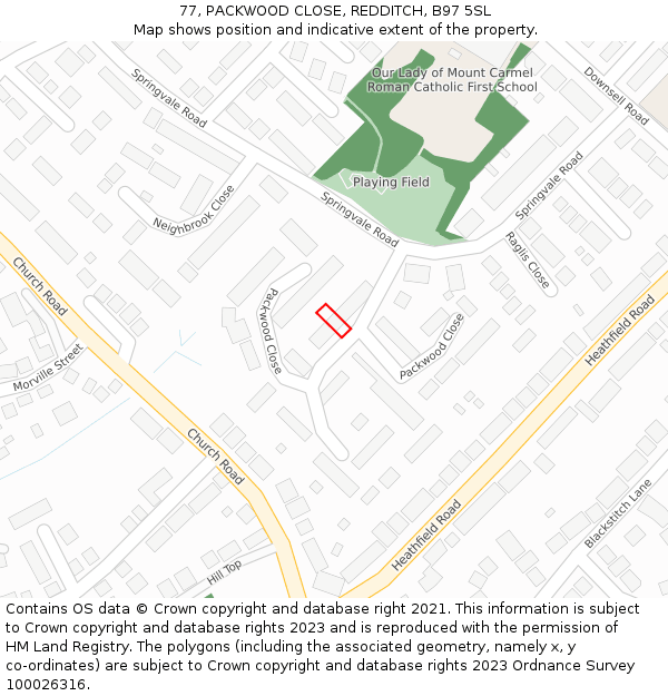 77, PACKWOOD CLOSE, REDDITCH, B97 5SL: Location map and indicative extent of plot