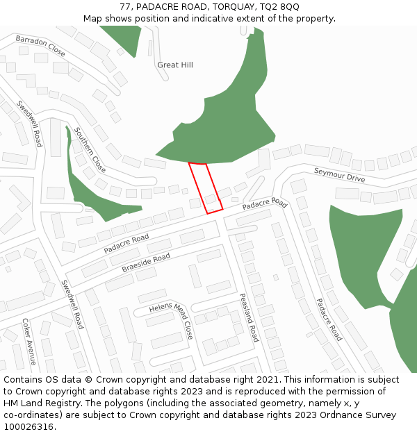 77, PADACRE ROAD, TORQUAY, TQ2 8QQ: Location map and indicative extent of plot