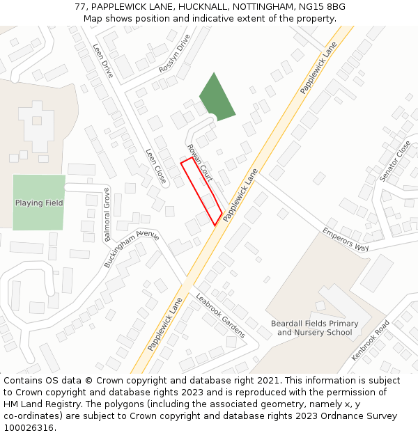 77, PAPPLEWICK LANE, HUCKNALL, NOTTINGHAM, NG15 8BG: Location map and indicative extent of plot