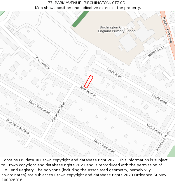 77, PARK AVENUE, BIRCHINGTON, CT7 0DL: Location map and indicative extent of plot