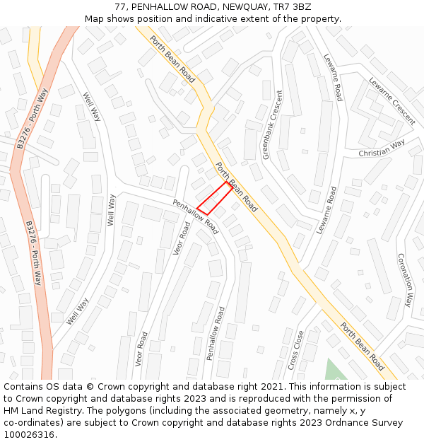 77, PENHALLOW ROAD, NEWQUAY, TR7 3BZ: Location map and indicative extent of plot