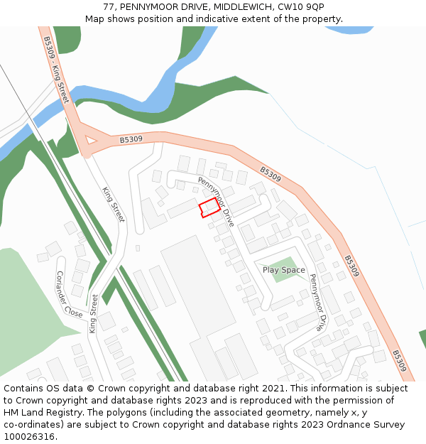 77, PENNYMOOR DRIVE, MIDDLEWICH, CW10 9QP: Location map and indicative extent of plot